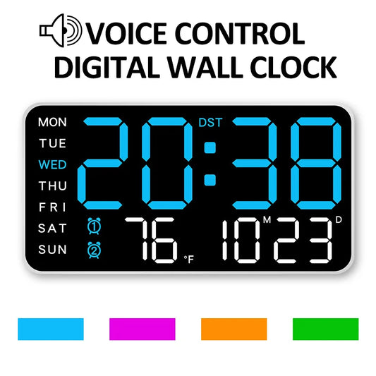 Large Digital Wall Clock Temp Date Week Display Remote Control USB