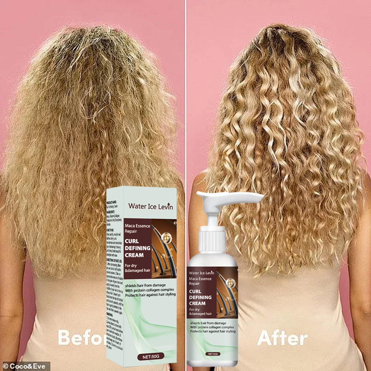 Crema definidora de rizos Maca Essence con keratina y colágeno de secado rápido