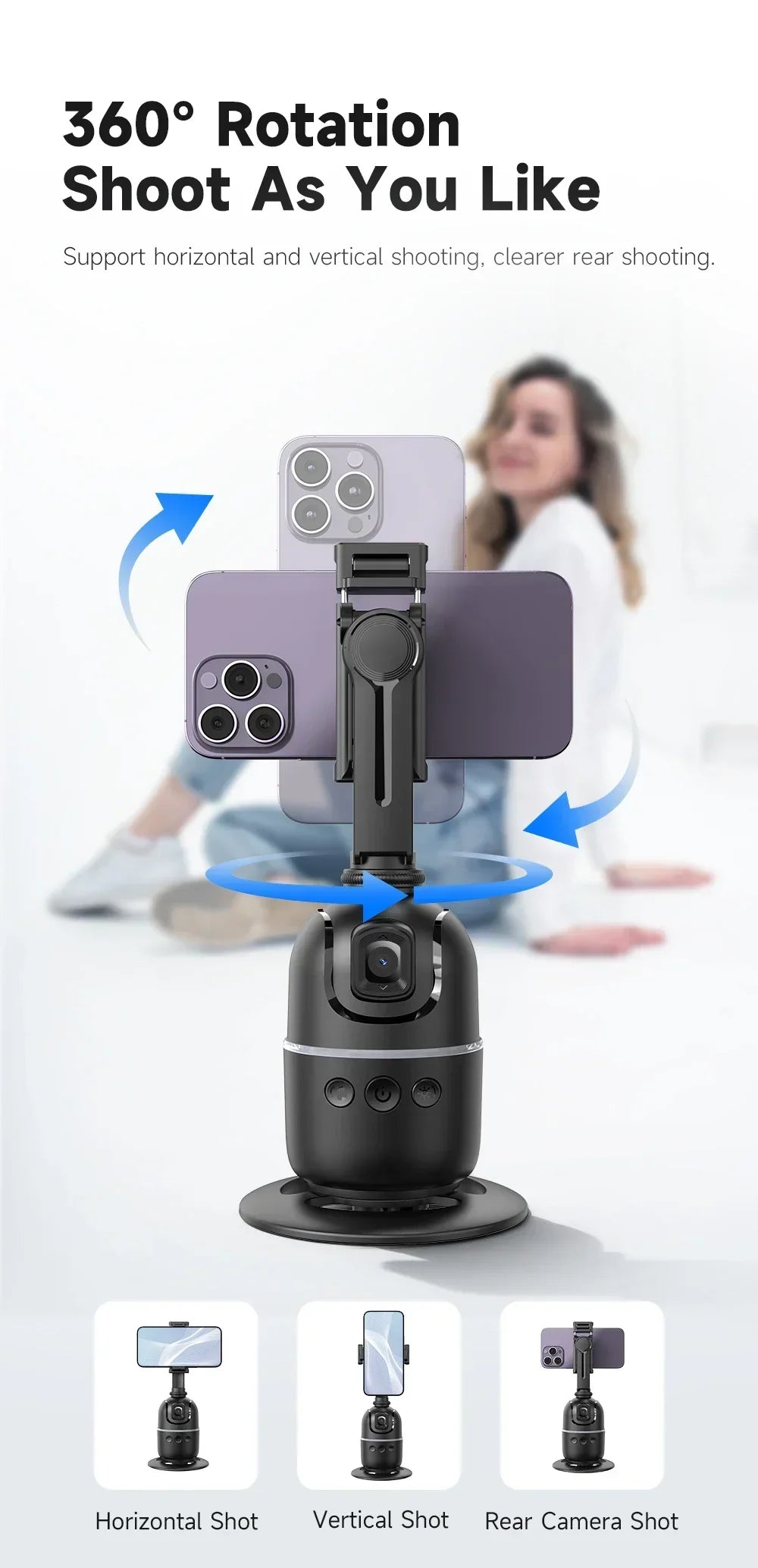 VIKEFON Estabilizador de cardán con seguimiento facial automático inteligente 360° Trípode con palo selfi