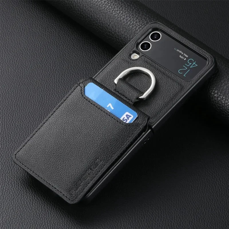 multifunction Card Slot Lychee leather Phone Case for Samsung Z Flip 6 5 4 3