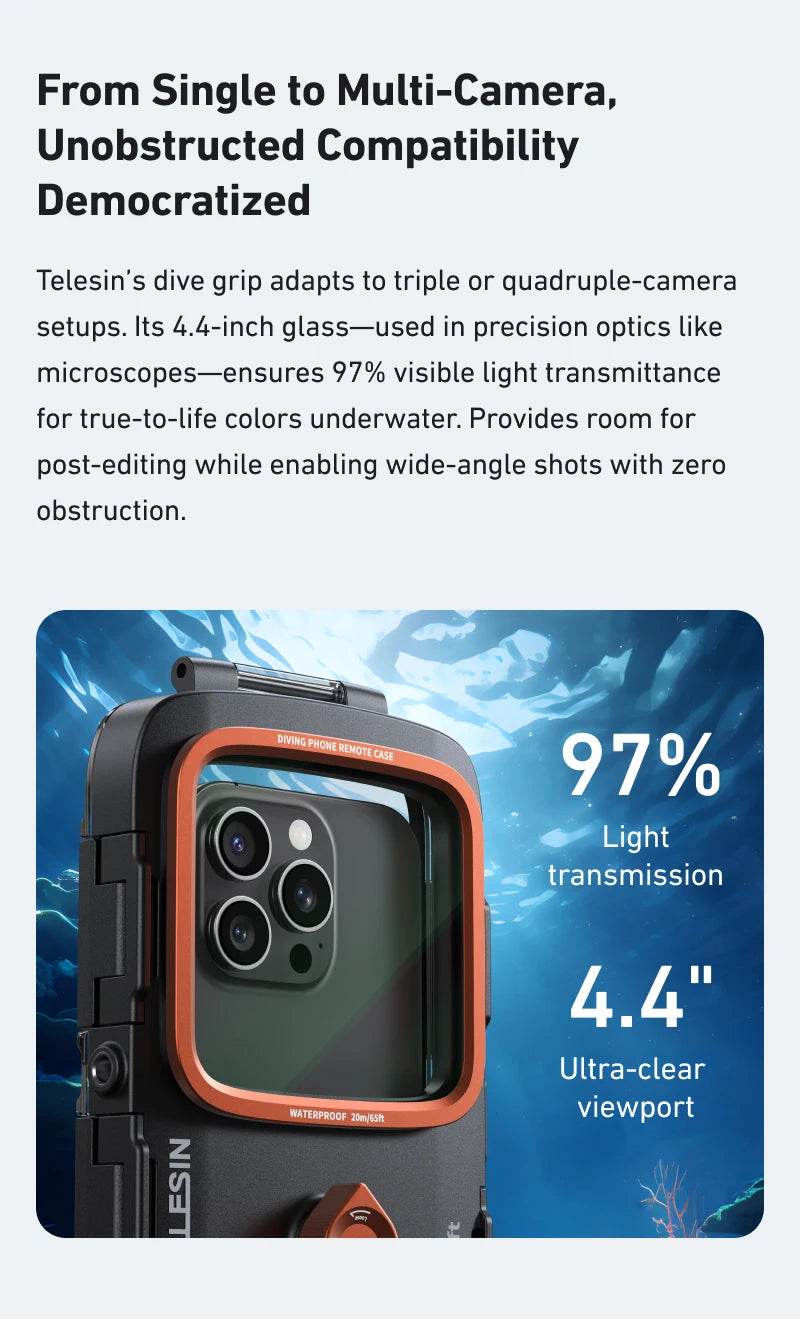 Carcasa Impermeable TELESIN para Teléfono de Buceo, Soporte Universal para Teléfono con Empuñadura