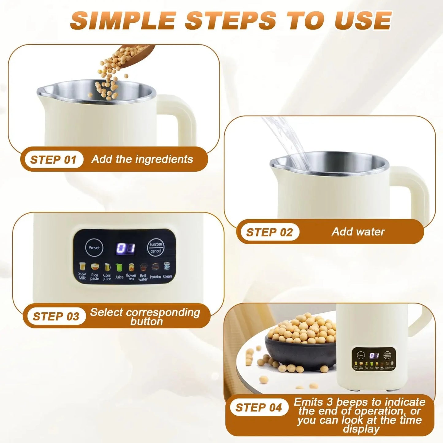 Nut Milk Maker 35oz 1000ml Almond Milk Machine 8-In-1 Automatic