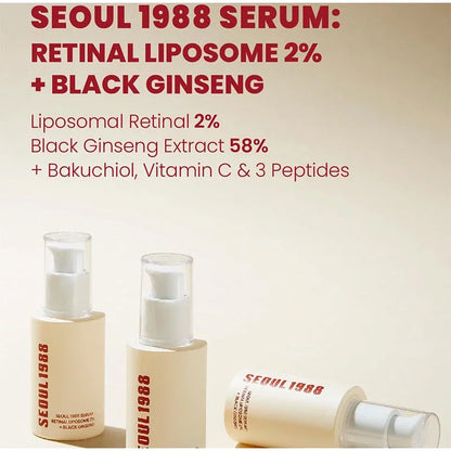 Sérum facial coreano de retinol de 1988, com ginseng preto, niacinamida e vitamina C.