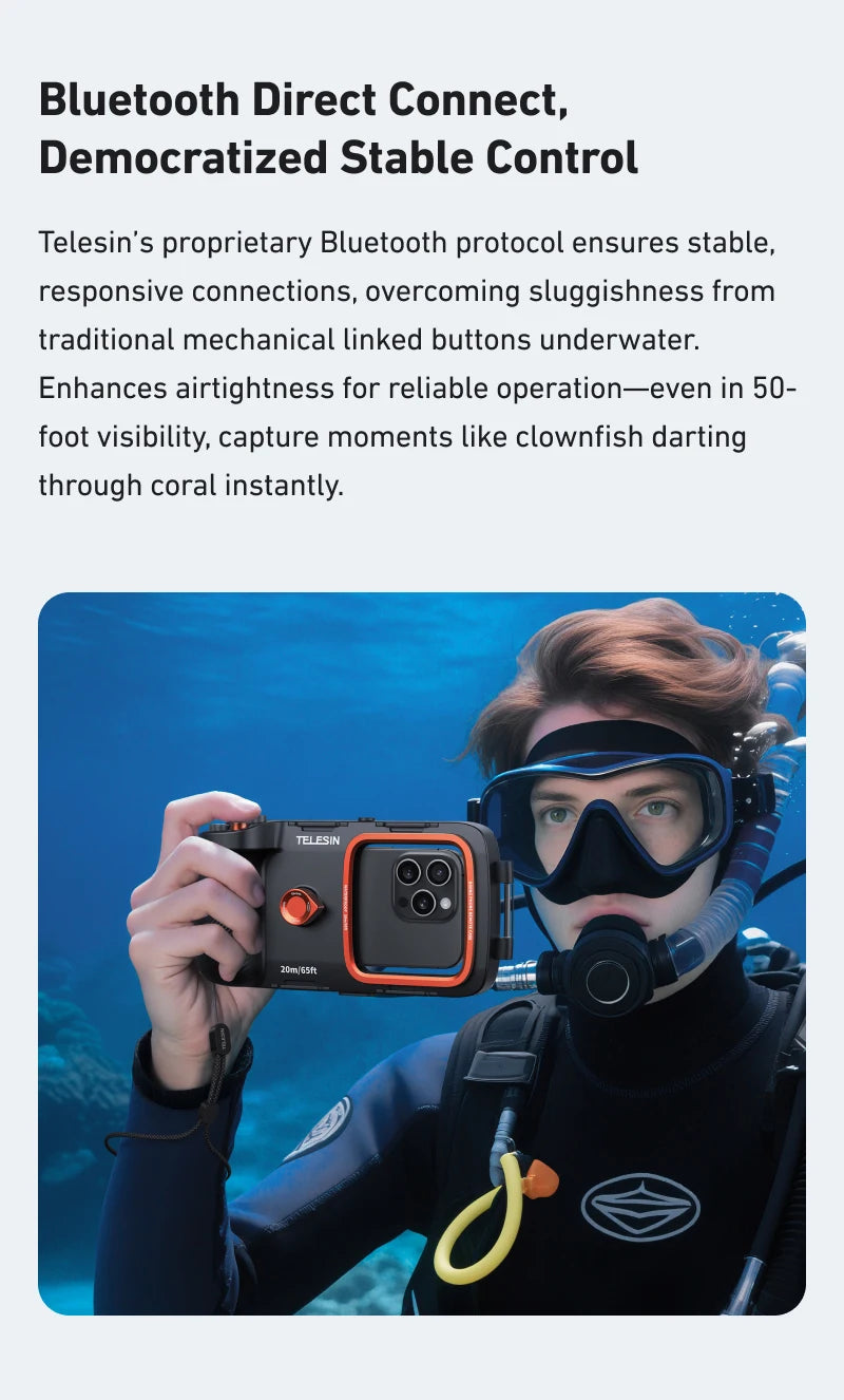 Carcasa Impermeable TELESIN para Teléfono de Buceo, Soporte Universal para Teléfono con Empuñadura