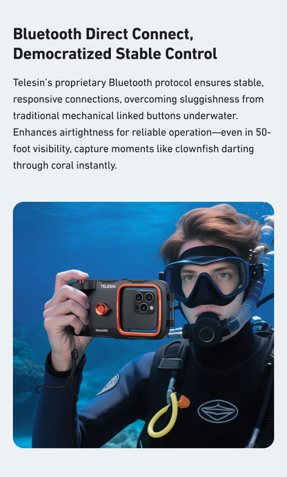 Carcasa Impermeable TELESIN para Teléfono de Buceo, Soporte Universal para Teléfono con Empuñadura