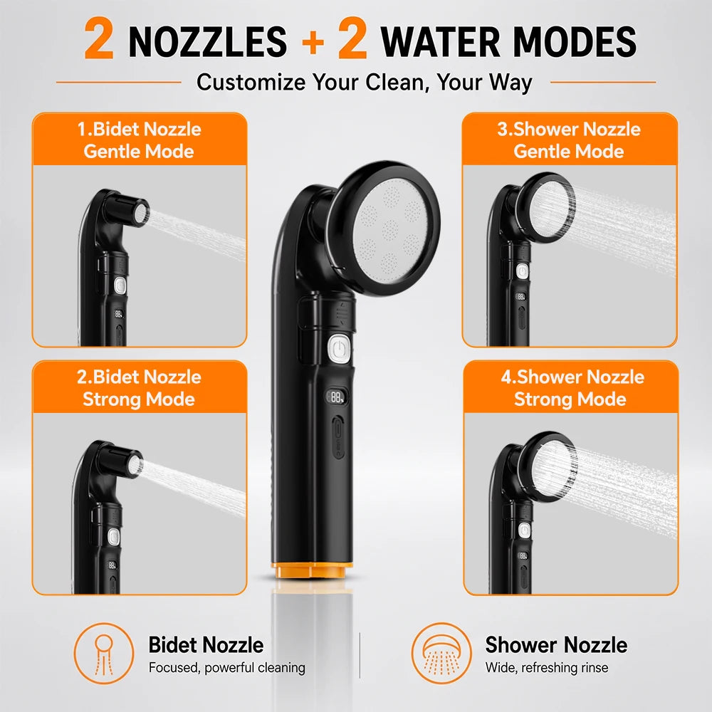 Electric Portable Bidet, 2-in-1 Shower & Bidet Nozzle, Rechargeable Travel Sprayer
