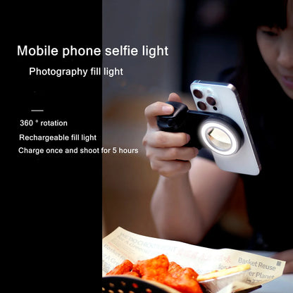 Empuñadura magnética para smartphone con control remoto Bluetooth desmontable de 30 m con luz de relleno, mango para selfis antivibración, soporte para fotos