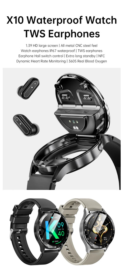 eart Rate BloodX10 2 in 1 Smart Watch With Earbuds Smartwatch TWS Bluetooth
