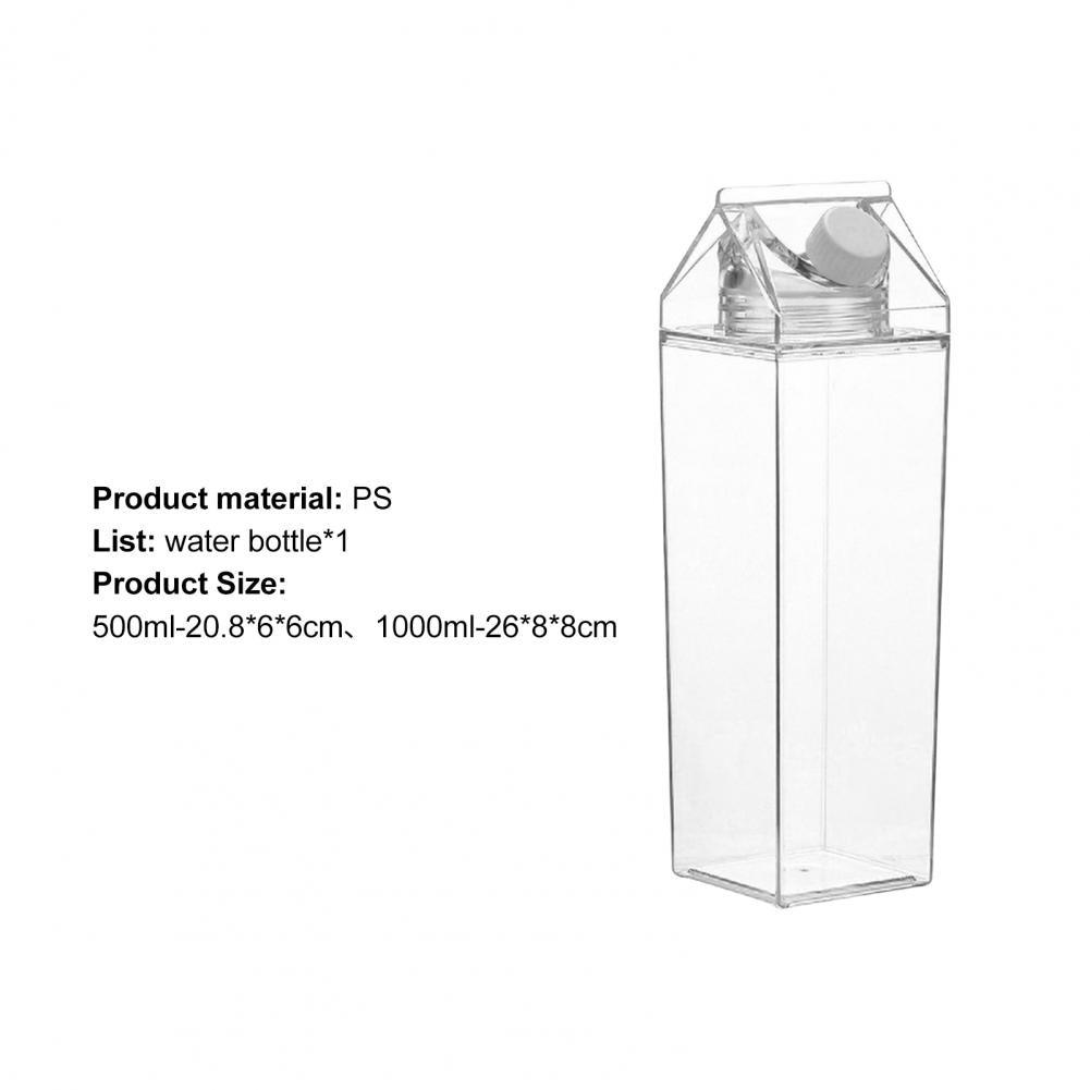 500/1000ml Water Bottle Transparent Large Capacity Square Milk