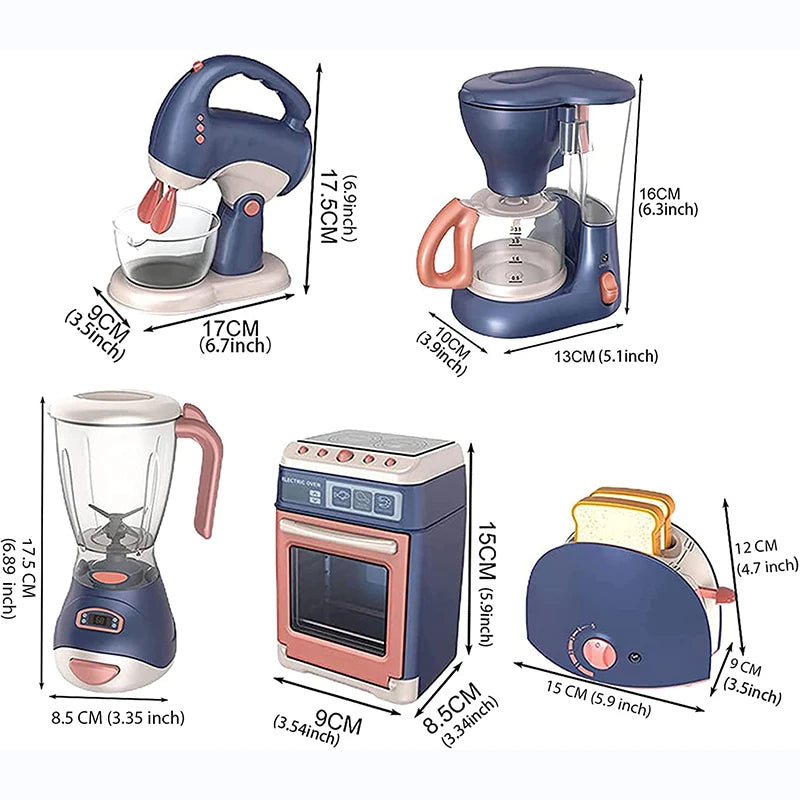 Mini Household Appliances Kitchen Toys, Pretend Play Set with Coffee Maker Blender