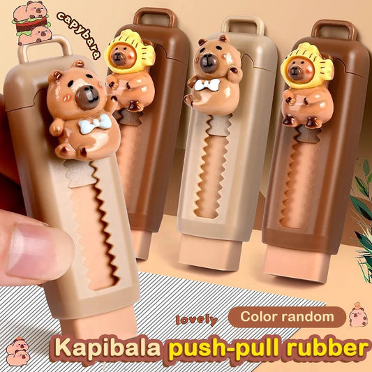 Kawaii Push Pull Capybara Eraser Soft School Supplies Clean Mess Free