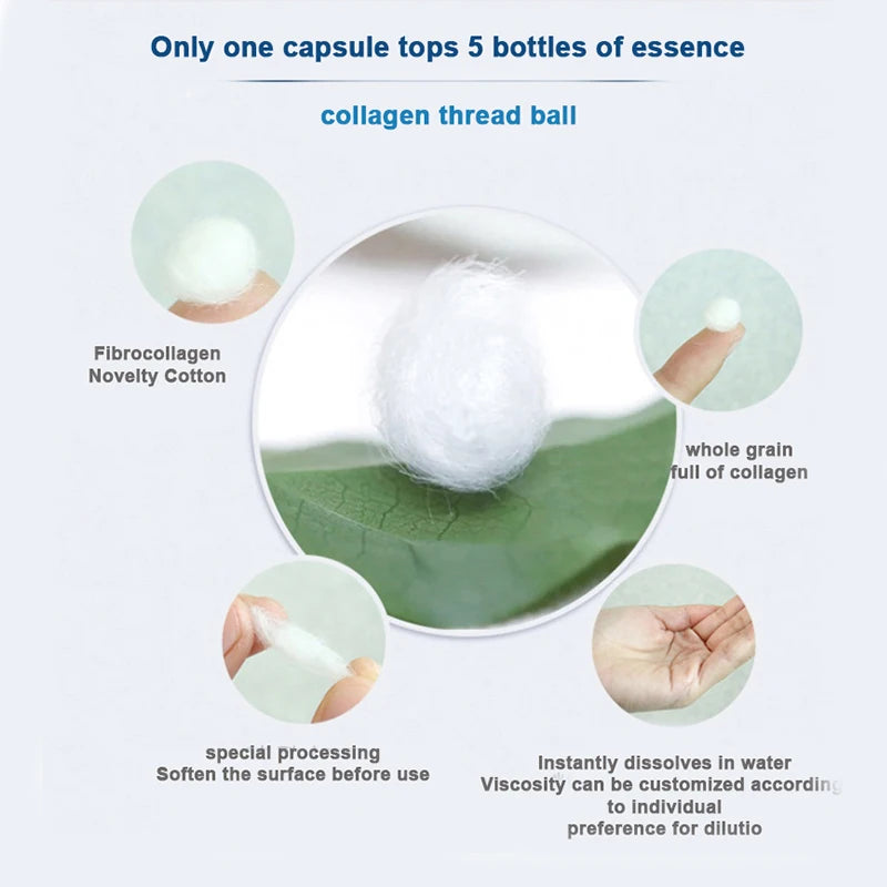 Sérum facial coreano com colagénio hidrolisado em forma de fios, hidratante, lifting e refirmante, para o cuidado da pele e redução de linhas finas.