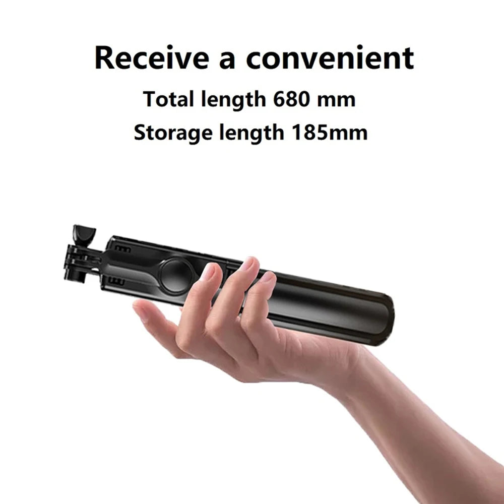 Trípode extensible 3 en 1 con Bluetooth, palo selfi con control remoto y luz de relleno portátil y plegable