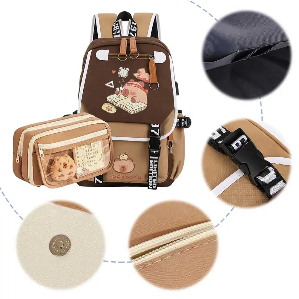 Capybara Backpack for Girls Boys Students Cute Kawaii Large Capacity Bookbag