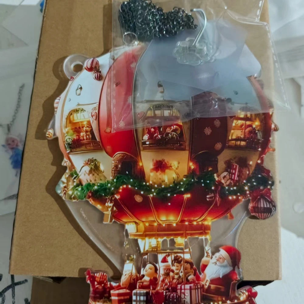 1Pcs Christmas Hot Air Balloon Santa Acrylic Hanging for Christmas New Year Party