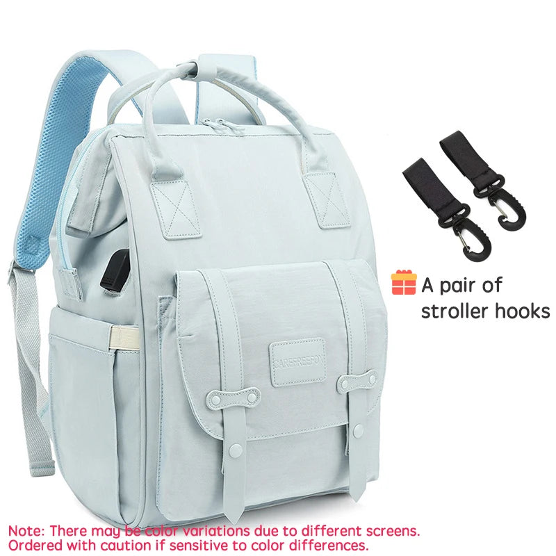 PANGDUBE Baby Nappy Bag with 2pcs Stroller Hooks Mummy Bag Backpack Waterproof