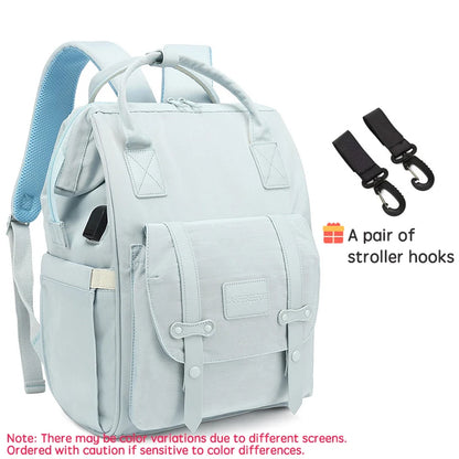 PANGDUBE Baby Nappy Bag with 2pcs Stroller Hooks Mummy Bag Backpack Waterproof