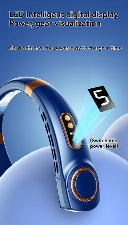 Portable Ice-Cooling Fan with LED Light, Silent Bladeless Halterneck Design