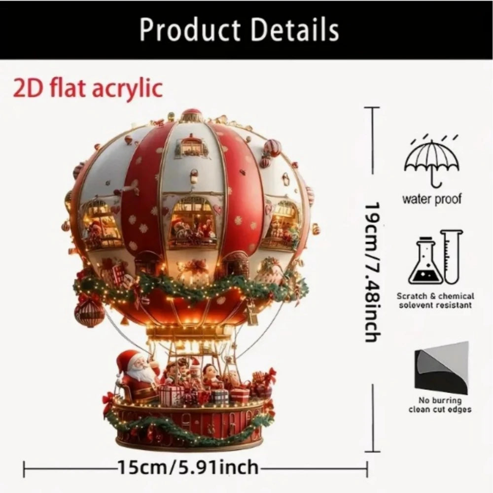 1Pcs Christmas Hot Air Balloon Santa Acrylic Hanging for Christmas New Year Party