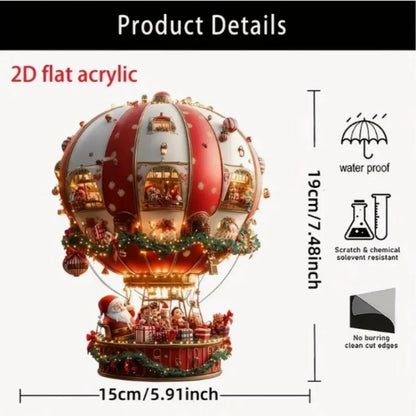 1Pcs Christmas Hot Air Balloon Santa Acrylic Hanging for Christmas New Year Party
