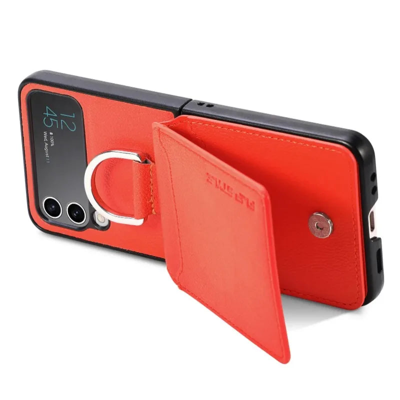 multifunction Card Slot Lychee leather Phone Case for Samsung Z Flip 6 5 4 3