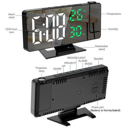 Reloj despertador digital con proyección de brazo de 180°, temperatura, humedad, modo nocturno, repetición de alarma 12/24 h 