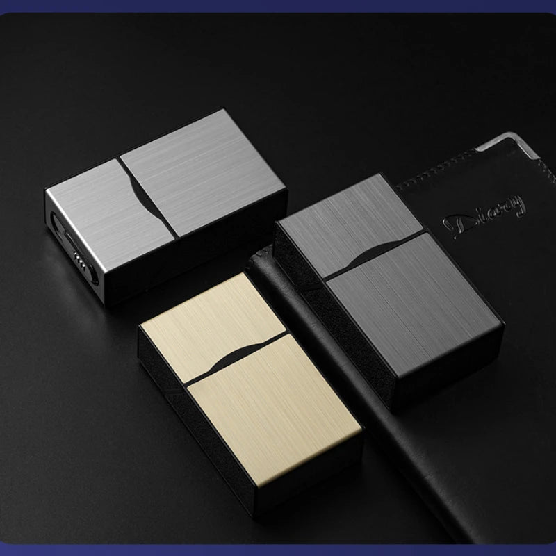 Estuche de cigarrillos 2 en 1, 20 cigarrillos, recargable por USB, electrónico, portátil, a prueba de viento