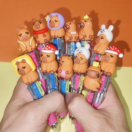 10Pcs/Lot Kawaii Capybara Mini 4 Colors Ballpoint Pens