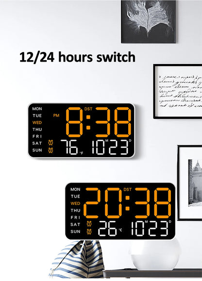 Large Digital Wall Clock Temp Date Week Display Remote Control USB