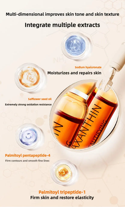 As ampolas faciais antirrugas de astaxantina removem manchas escuras e clareiam a melanina.