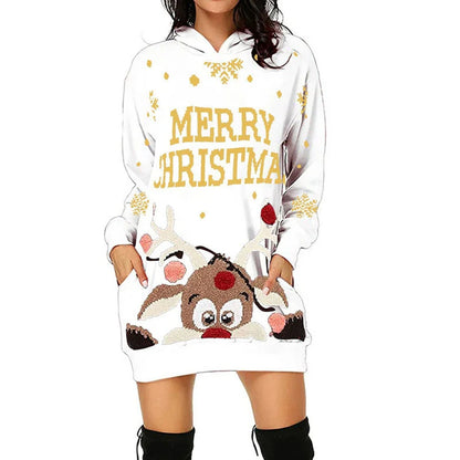 Plus Size Women's Casual Christmas Printed Long Sleeve