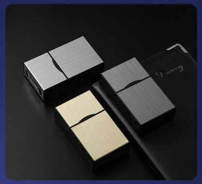Estuche de cigarrillos 2 en 1, 20 cigarrillos, recargable por USB, electrónico, portátil, a prueba de viento