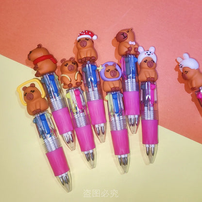 10Pcs/Lot Kawaii Capybara Mini 4 Colors Ballpoint Pens