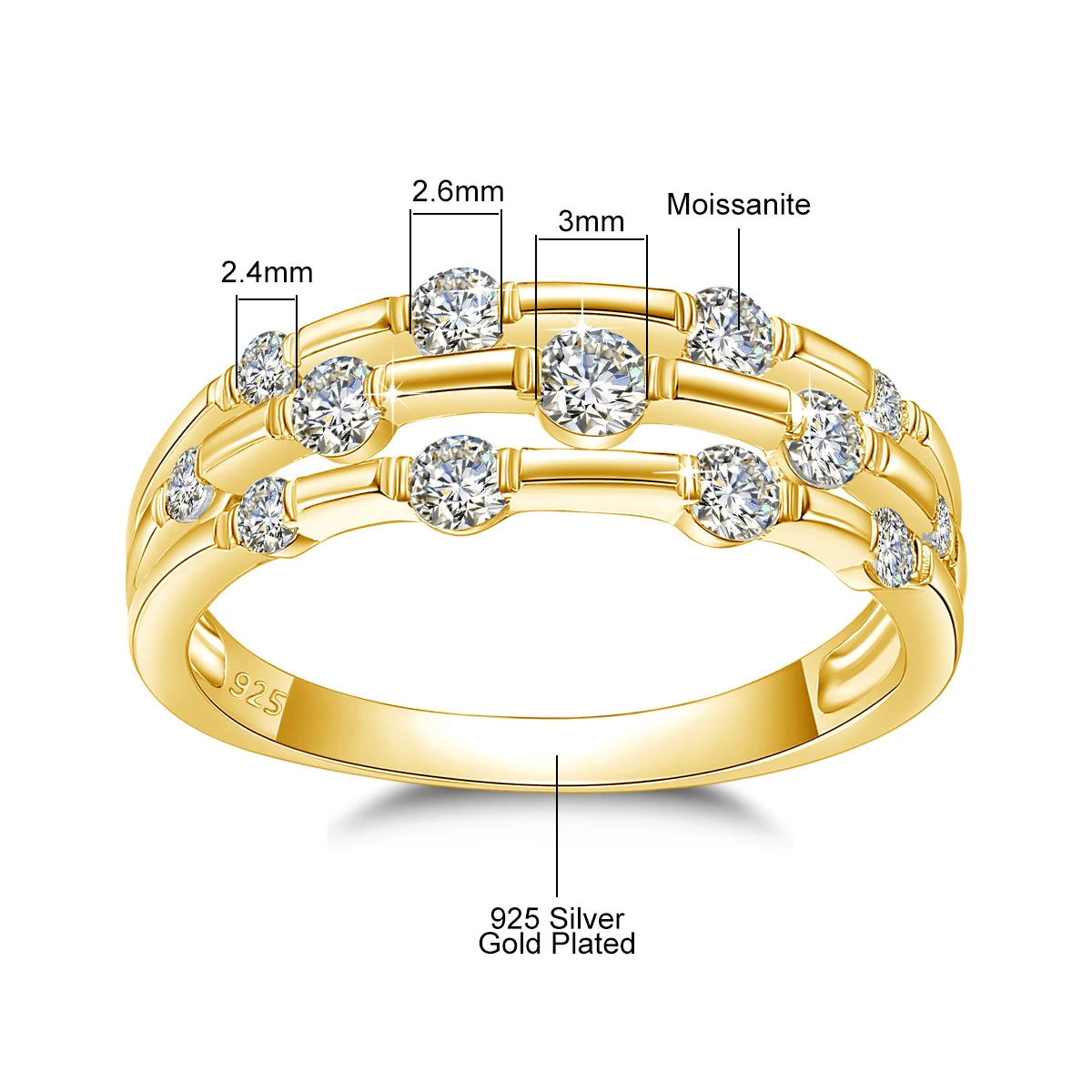 Certificated Moissanite Rings For Women Solid 925 Sterling Silver Eternity