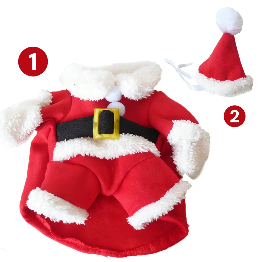 Funny Cat Costume For Christmas Festival Cute Santa Claus Cosplay Pet Jumpsuit