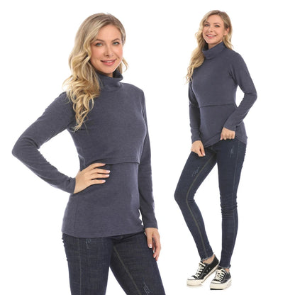 Autumn Winter Maternity Clothes Turtleneck Warm Long Sleeve