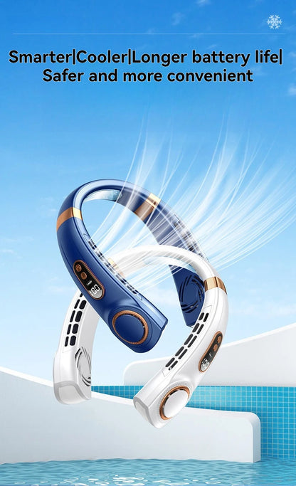 Portable Ice-Cooling Fan with LED Light, Silent Bladeless Halterneck Design