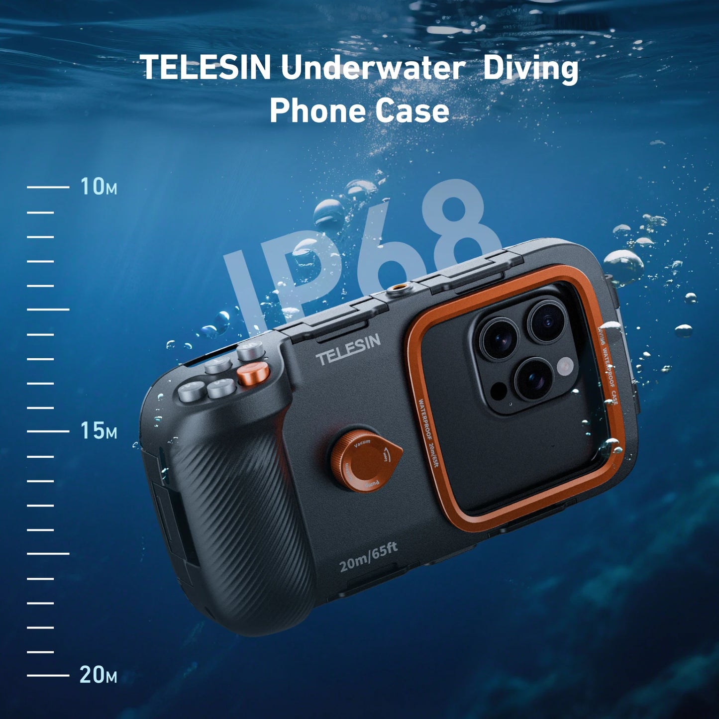 Carcasa Impermeable TELESIN para Teléfono de Buceo, Soporte Universal para Teléfono con Empuñadura
