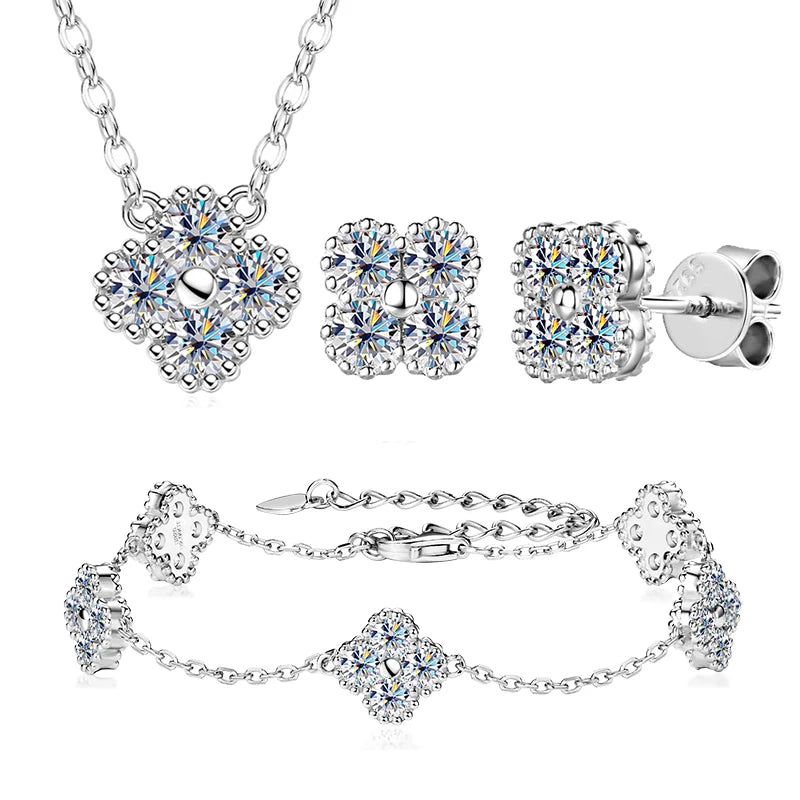 18k Gold Plated 925 Silver 3mm Moissanite Necklace Earrings Bracelet Sets 3 In 1