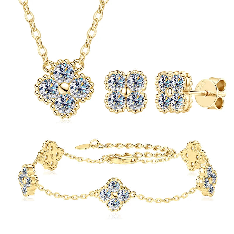 18k Gold Plated 925 Silver 3mm Moissanite Necklace Earrings Bracelet Sets 3 In 1