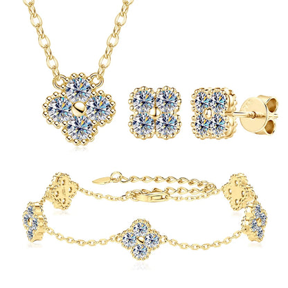 18k Gold Plated 925 Silver 3mm Moissanite Necklace Earrings Bracelet Sets 3 In 1