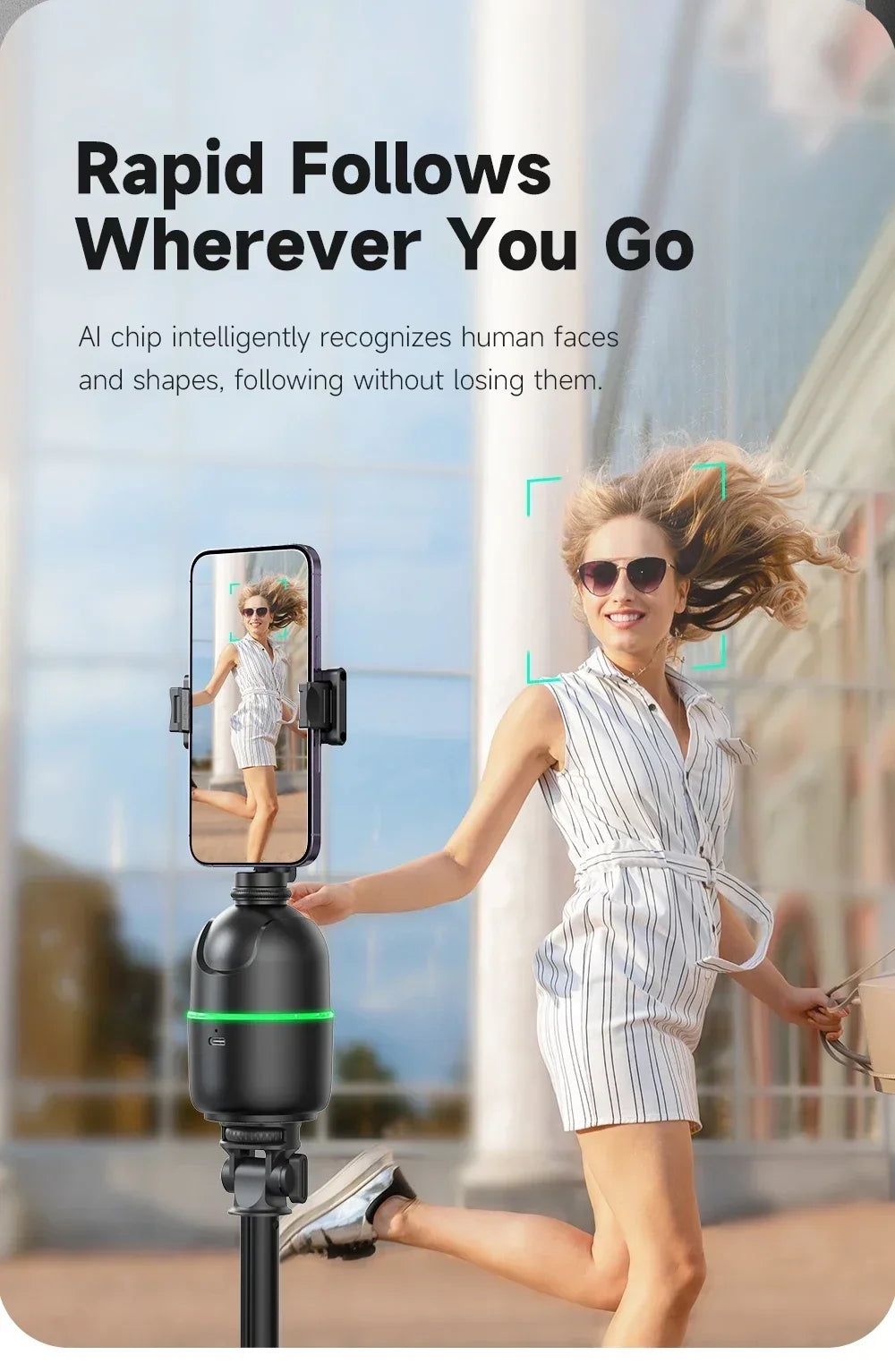 VIKEFON Estabilizador de cardán con seguimiento facial automático inteligente 360° Trípode con palo selfi