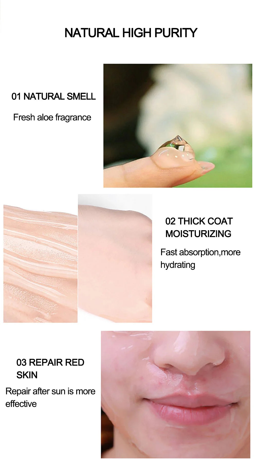 Crema hidratante facial con gel de aloe vera al 99 % para el cuidado de la piel. Crema de día que reduce los poros.