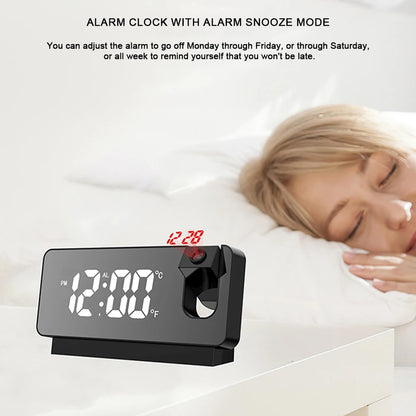 Digital Projection Alarm Clock 180° Rotating Ceiling Wall Projector USB Powered LED