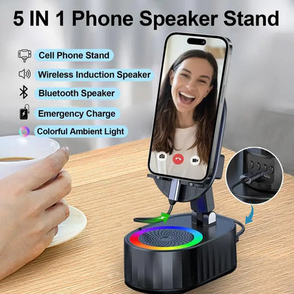 Wireless Induction Audio Bluetooth Speaker 5in1 Cellphone Holder