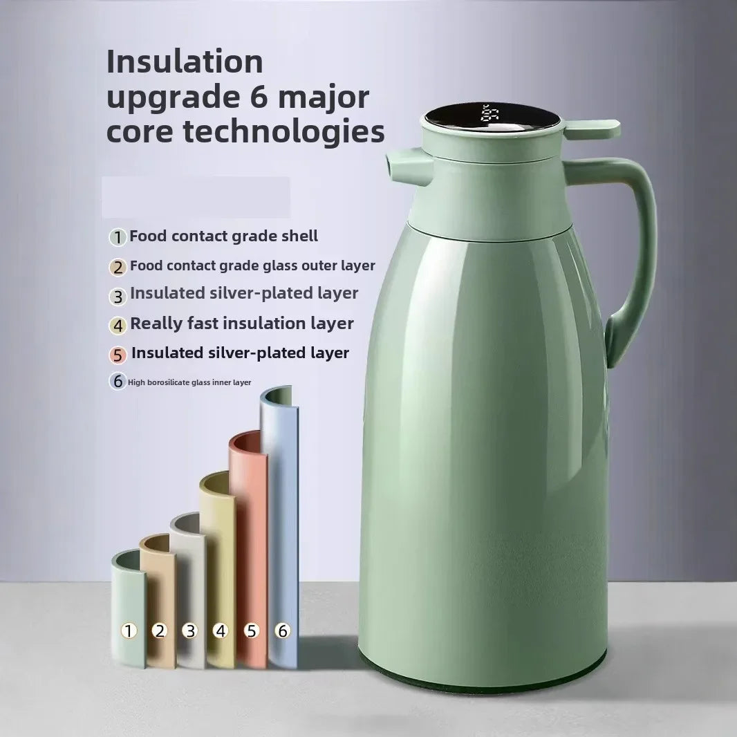 Hervidor térmico de cocina con pantalla digital para café, termo de vidrio de 1/1,3/2 l
