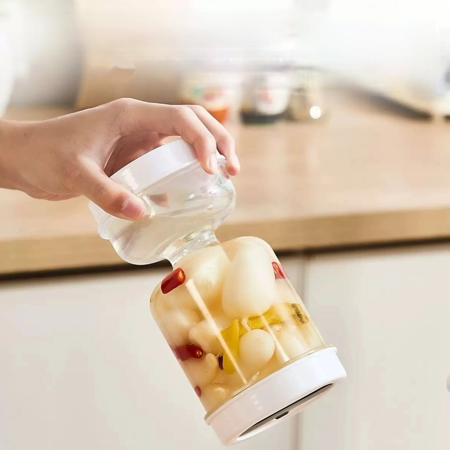 Olive & Kimchi Filter New Container Hourglass Jar With Filter Flip Pickle