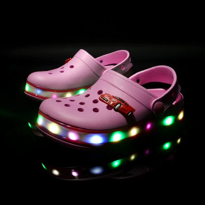 Summer Children Hole Sandals LED Lighted Flashing Light Shoes Boys Girls