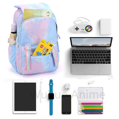 Mochila estampada fofa de anime para adolescentes estudantes crianças meninas meninos mochila escolar