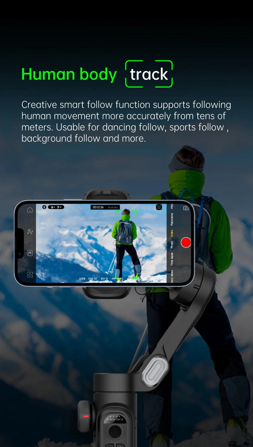 Estabilizador de cardán de mano de 3 ejes AOCHUAN SmartXE para teléfonos inteligentes para iPhone, Android, seguimiento facial con IA, TikTok, Vlog